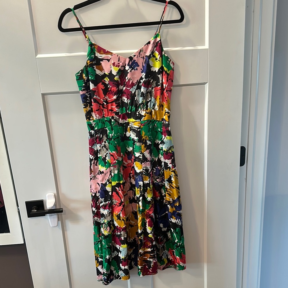 J. Crew Silk Colorful Floral Watercolor Spaghetti Strap Dress